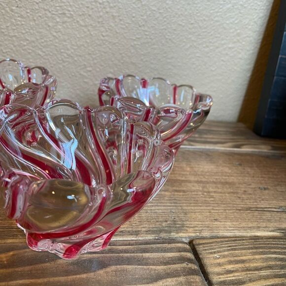 1980’s Vintage Peppermint Crystal Swirl Decorative Bowls Candle Holders Etc - Picture 6 of 15